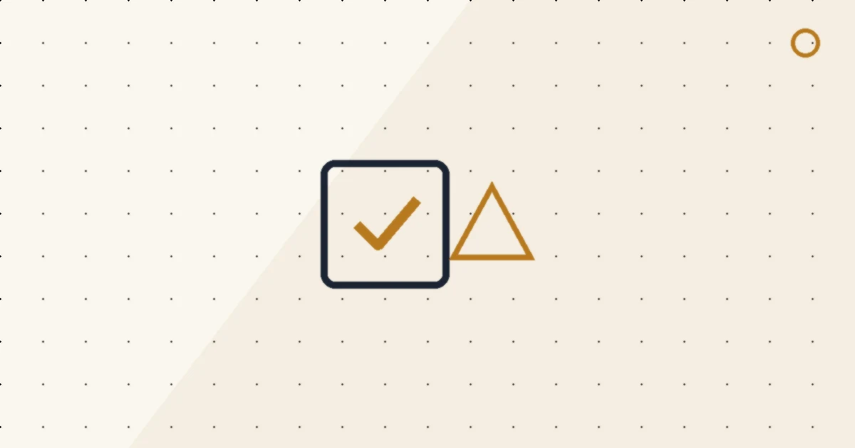 Abstract editorial illustration of a checkbox tile with a subtle warning mark.