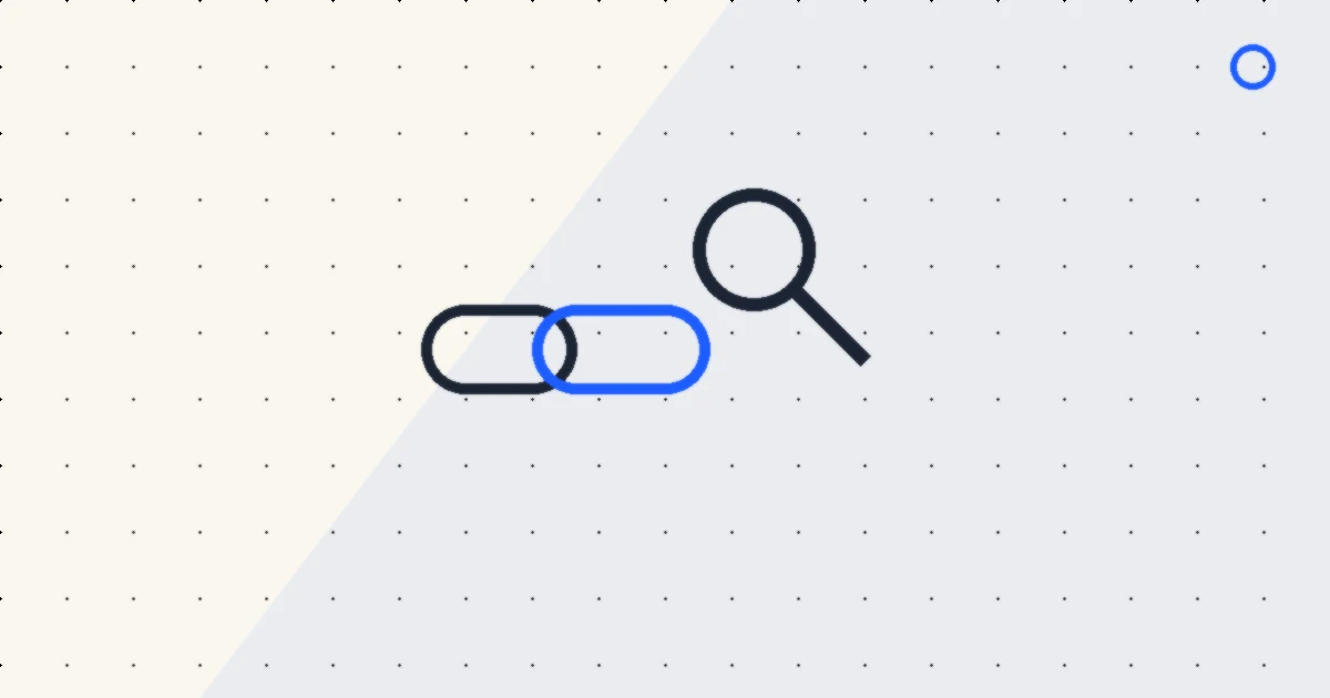 Abstract editorial illustration of a magnifying glass examining a chain link, in navy and blue.