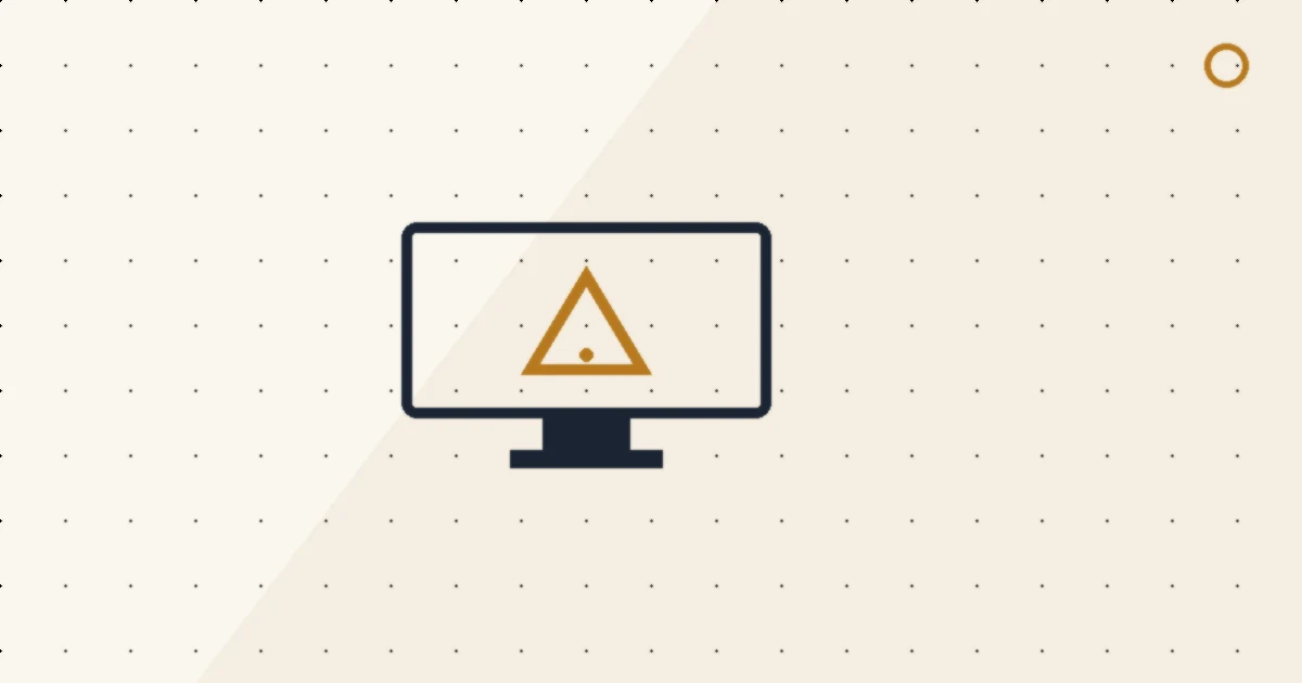 Abstract editorial illustration of a computer monitor with an oversized alert triangle.